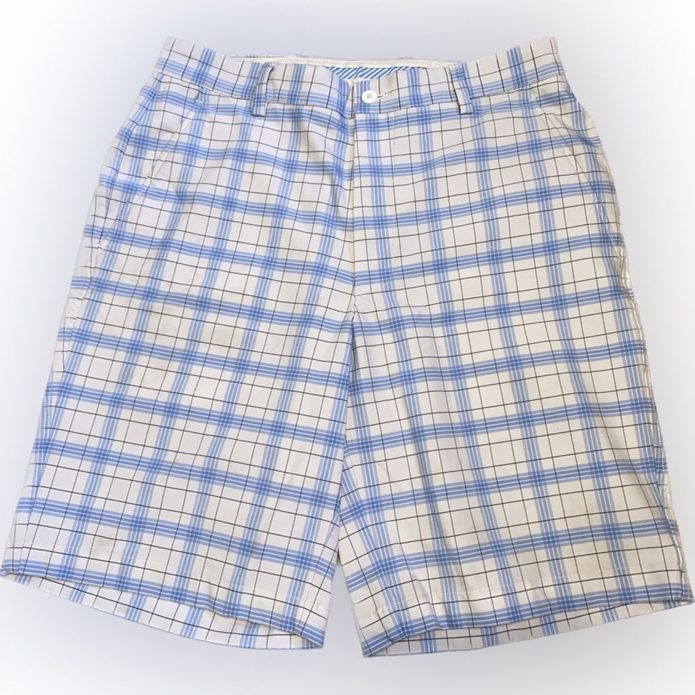 FootJoy Men’s 32W Light Baby Blue Plaid Preppy Golf Shorts with Pockets